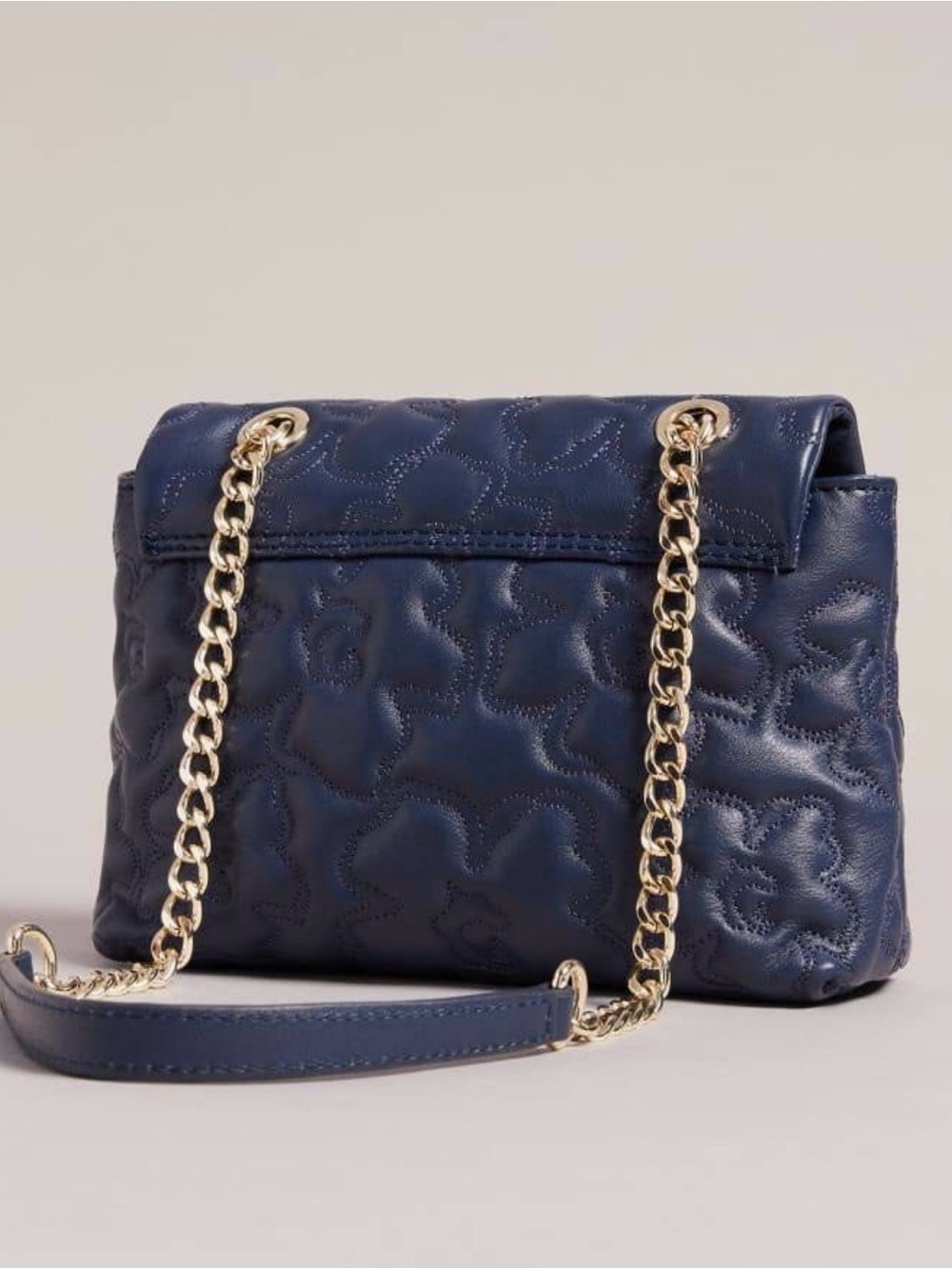 Ted Baker Ayshana Magnolia Quilted Mini Crossbody Bag Navy Blue Leather - Picture 10 of 11
